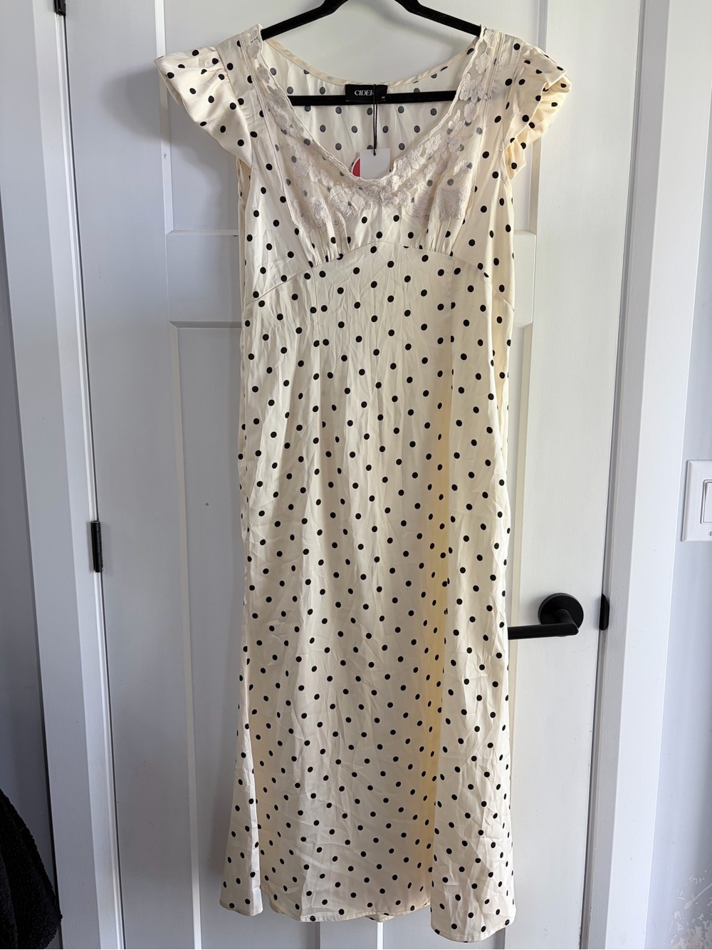 Cider Cream Midi Dress with Black Polka Dots